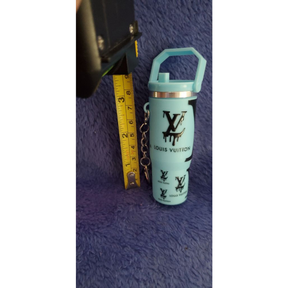 Louis Vuitton Light Blue Black Tumbler with Winnie the Pooh Keychain